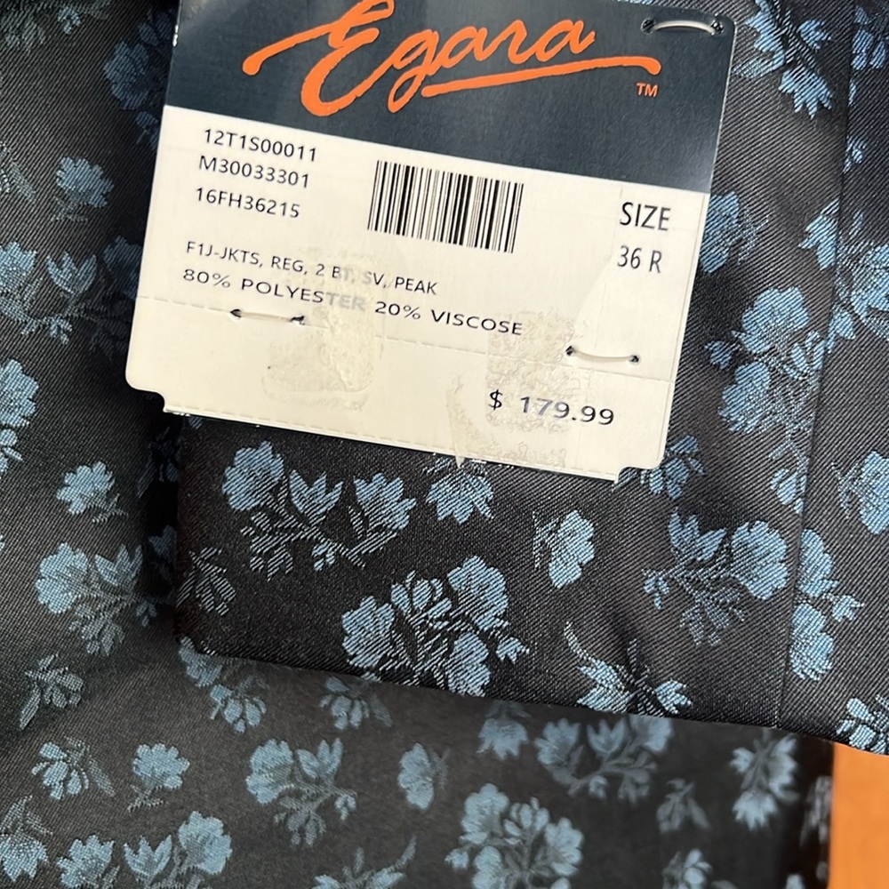 Egara Black and Blue Sport Coat with Floral Jacquard 36R Slim fit NWT - Picture 9 of 13